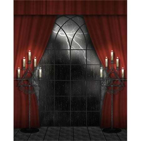 Light Painted Night Photography HelloDecor Polyster Photography Backdrop Indoor 5x7ft Halloween Background Red Curtain Lighting Night Photo Studio Background Wood Floor for Kids ()