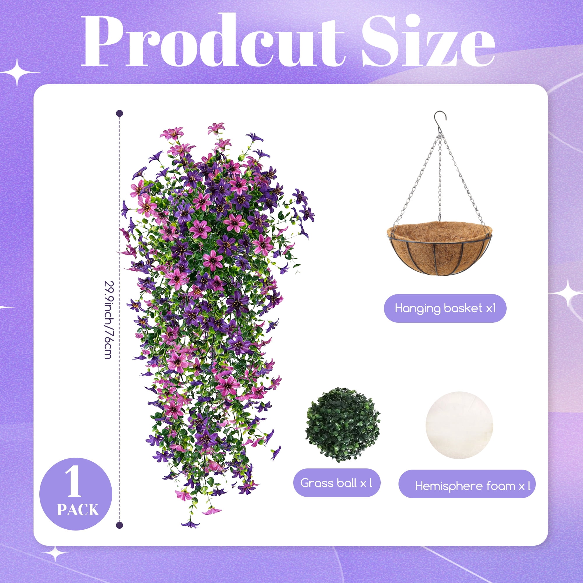 1Pcs Artificial Hanging Silk Flowers for Outdoors Fake Hanging Plants for Outside Balcony Patio Spring Porch Decor