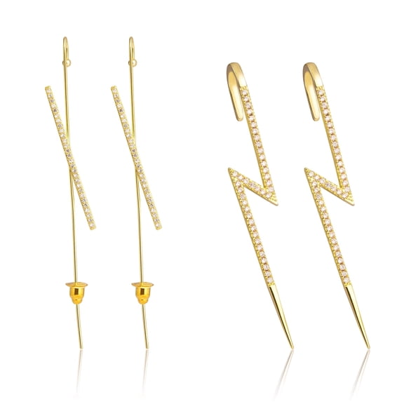 Haooryx 2 Pairs Lightning Bolt Earrings, Alloy Hook,Gold Color