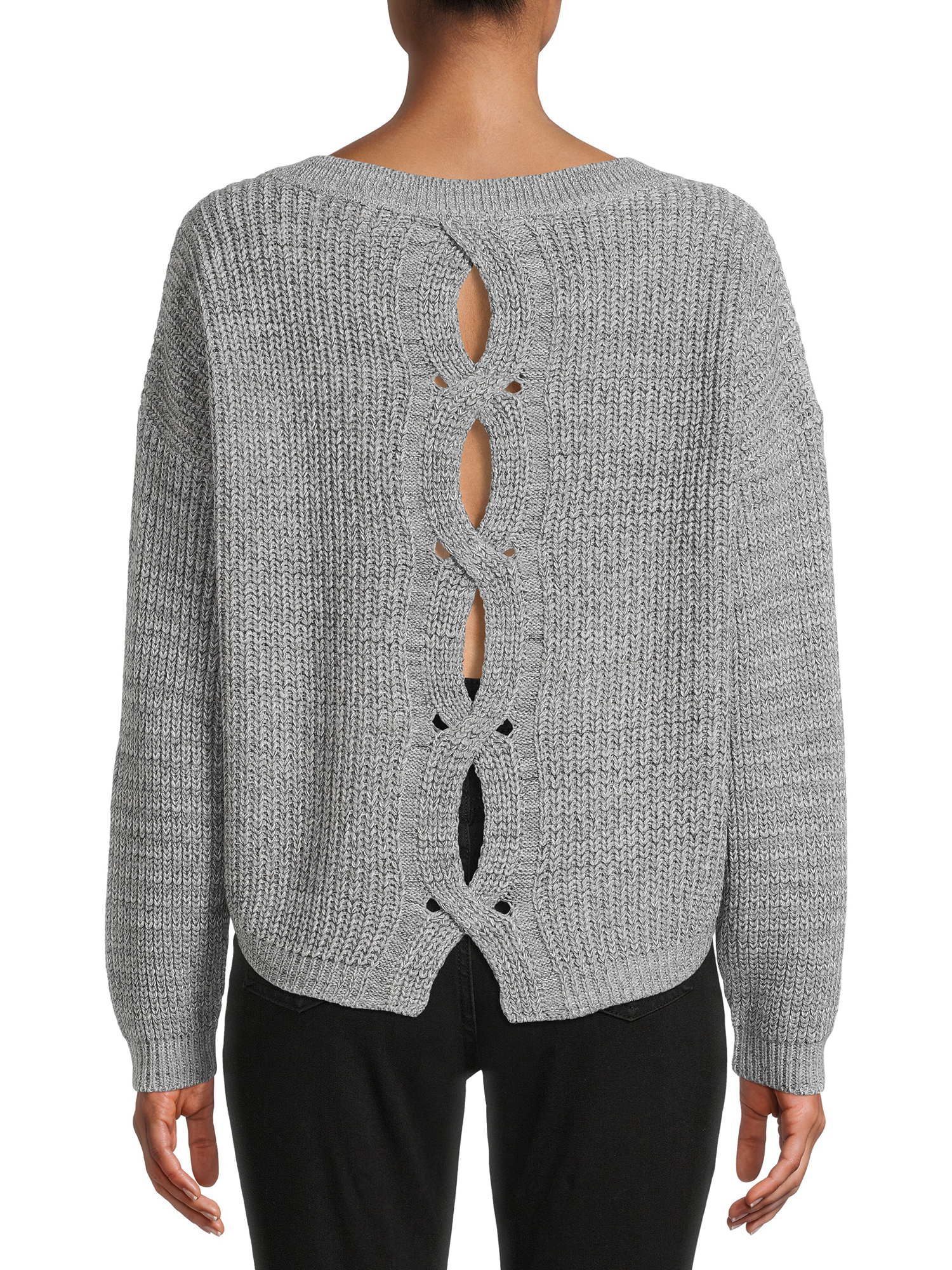 Cable knit split back pullover sweater hot sale