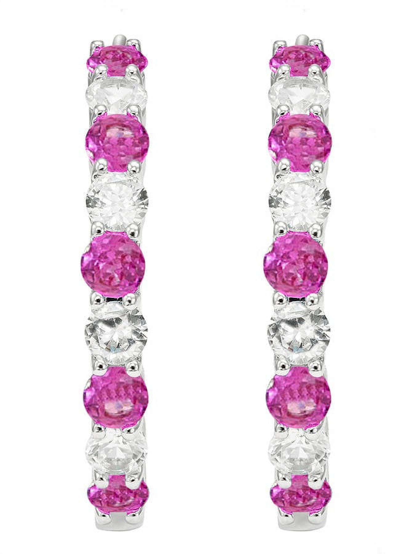 Created Pink sapphire and Created Pink sapphire Rhodium-Plated Earrings