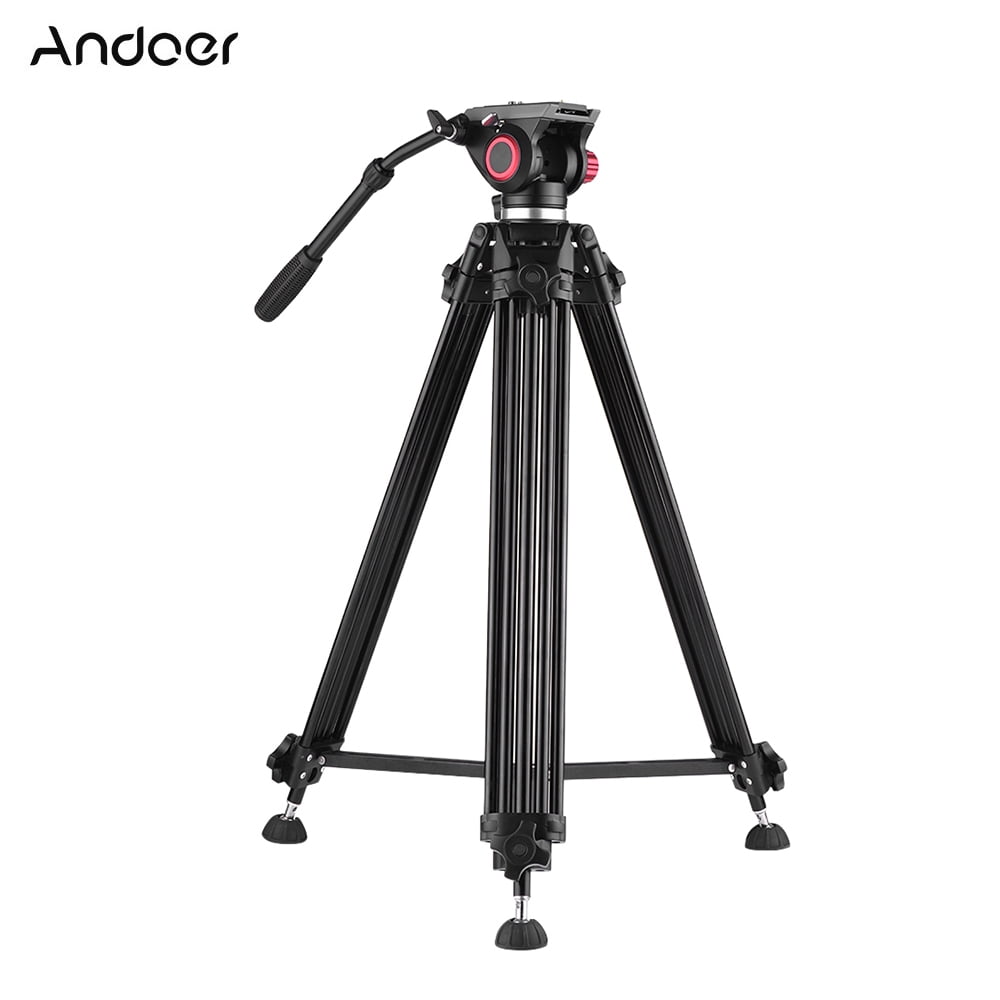 Andoer Professional Aluminum Alloy Video Tripod with Panorama Fluid Hydraulic Head for Canon Nikon Sony DSLR ILDC DV Camera Max Height 176cm Max Load Capacity 10kg with Nylon Storage Bag