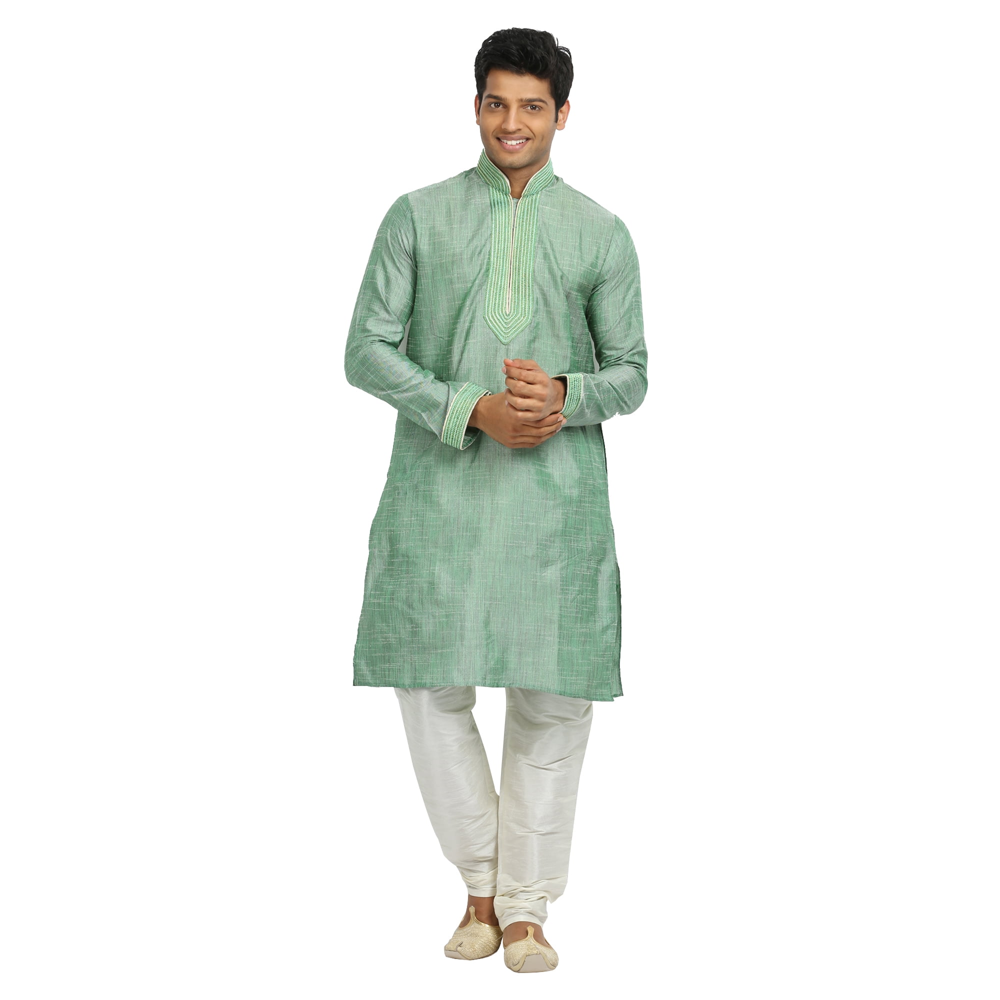 Saris and Things Aquamarine Cotton Linen Indian Wedding Kurta Pajama Sherwani Indian Ethnic Wear for Men Walmart