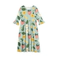 thumbnail image 5 of Abcomgle Girls Dresses Size 10-12 Casual A-Line 3/4 Sleeve Maxi Dress Strawberry Graphic Crew Neck Sundresses Tiered Loose Dresses with Pockets,5-6 Years Green, 5 of 5