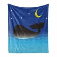 thumbnail image 1 of Whale Soft Flannel Fleece Throw Blanket, Mammal in the Ocean Moon and Stars Kid Friendly Design, Cozy Plush for Indoor and Outdoor Use, 70" x 90", Blue Grey and Pale Blue, by Ambesonne, 1 of 6