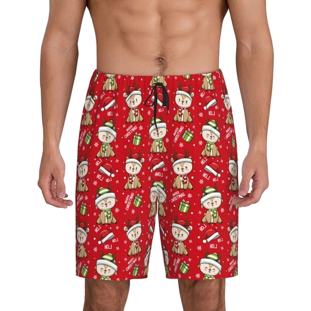 Fotbe cute Christmas Moose Pantalones Cortos de Pijama para Hombre, Ropa de Dormir, Pantalones de Pijama Cortos para Hombre-Large