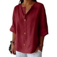 thumbnail image 4 of Blouses for women dressy casual Three-quarter sleeves Cotton and Linen Soft Clothing XXXXXL Red womens blouses, 4 of 5