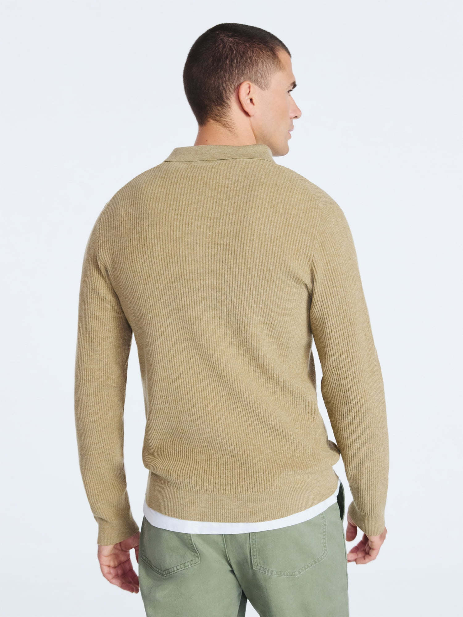 Free Assembly Men's Cozy Yarn Polo Sweater with Long Sleeves, Sizes S-3XL