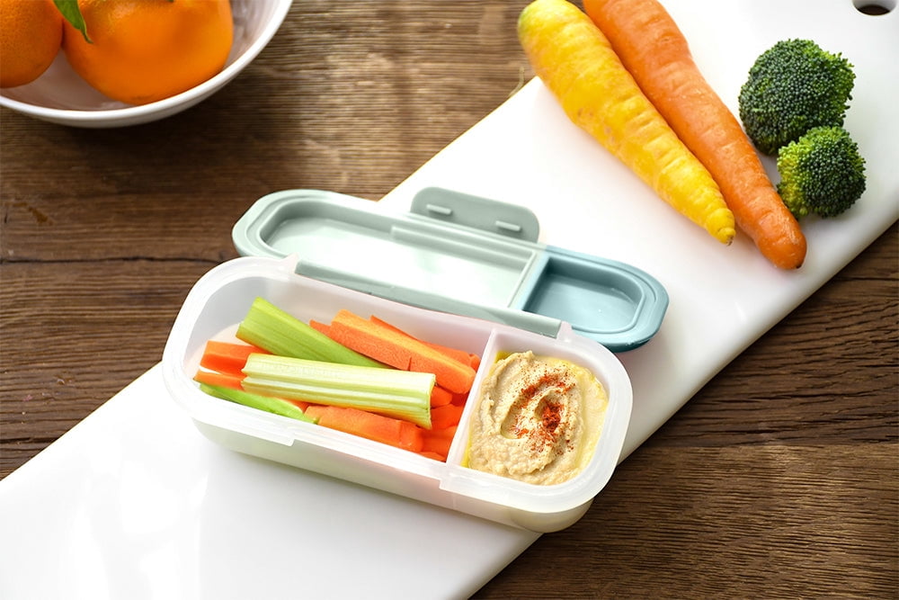 Melii 2-Compartment Plastic Snack Box, Food Storage Container in Cactus, Fern & Sage for Daily Lunch Packing