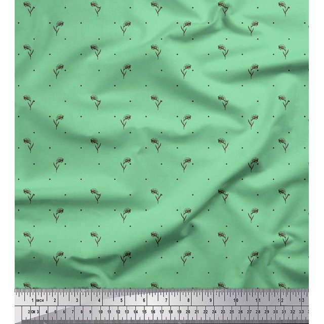 Soimoi Green Moss Georgette Fabric Paddy & Dots Printed Craft Fabric by the Yard 42 Inch Wide