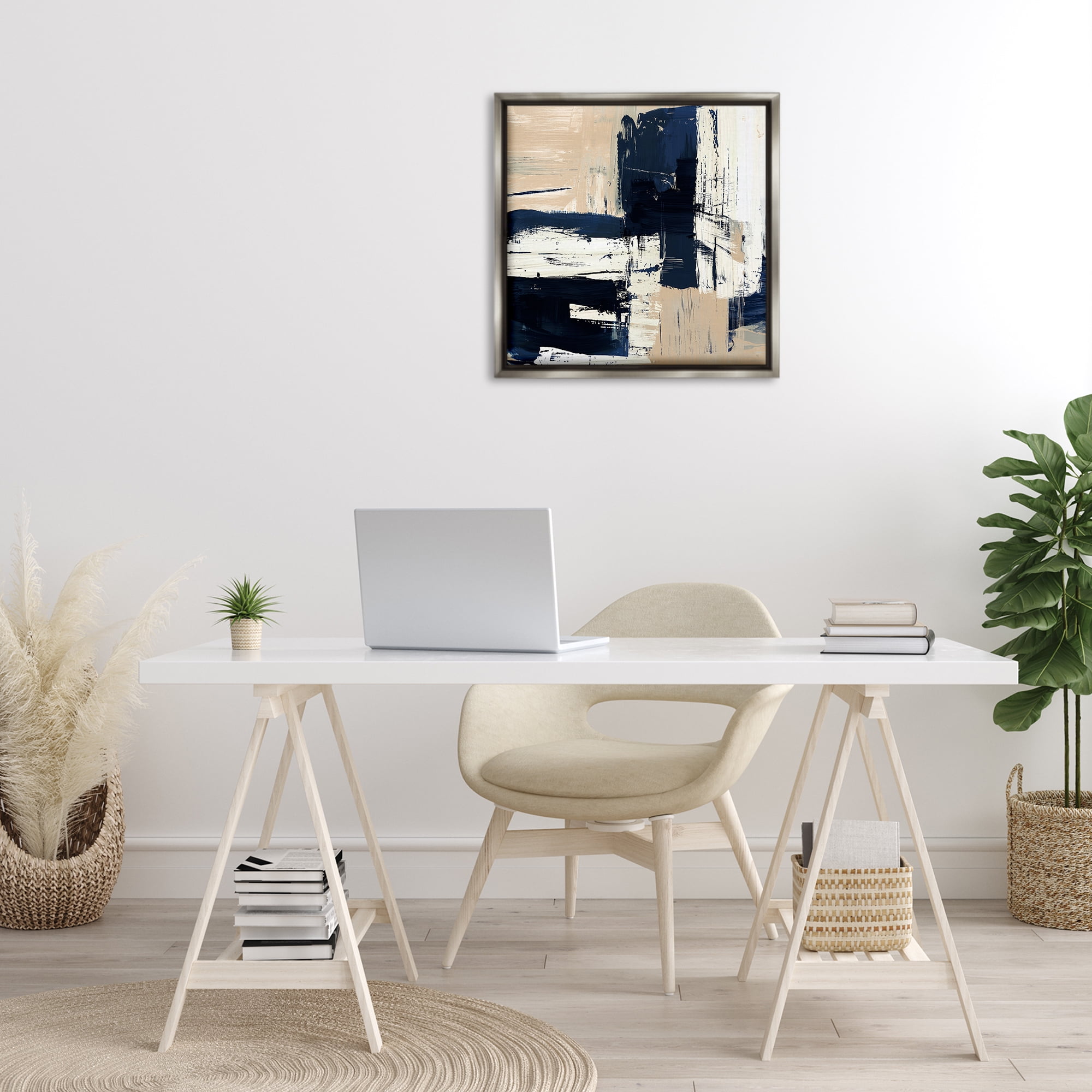 Stupell Industries Expressive Blue Tan Shapes Abstract Painting Gray Floater Framed Canvas Art Print Wall Art, 25 x 25