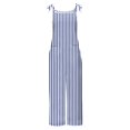 thumbnail image 5 of Lenpel Women's Jumpsuits Plus Size Sleeveless Spaghetti Strap Striped Plaid Straight Leg Rompers Causal Loose Overalls with Pockets, 5 of 5