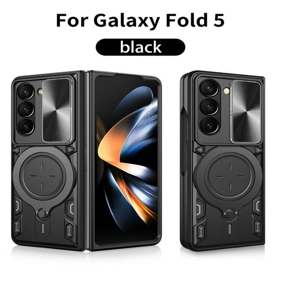 Samsung Galaxy Z Fold 5 Case with Slide Camera Cover & Screen Protector, Heavy Duty Protection Phone Case with Magnetic Ring Kickstand Case Cover Samsung Galaxy Z Fold 5 2023, Black