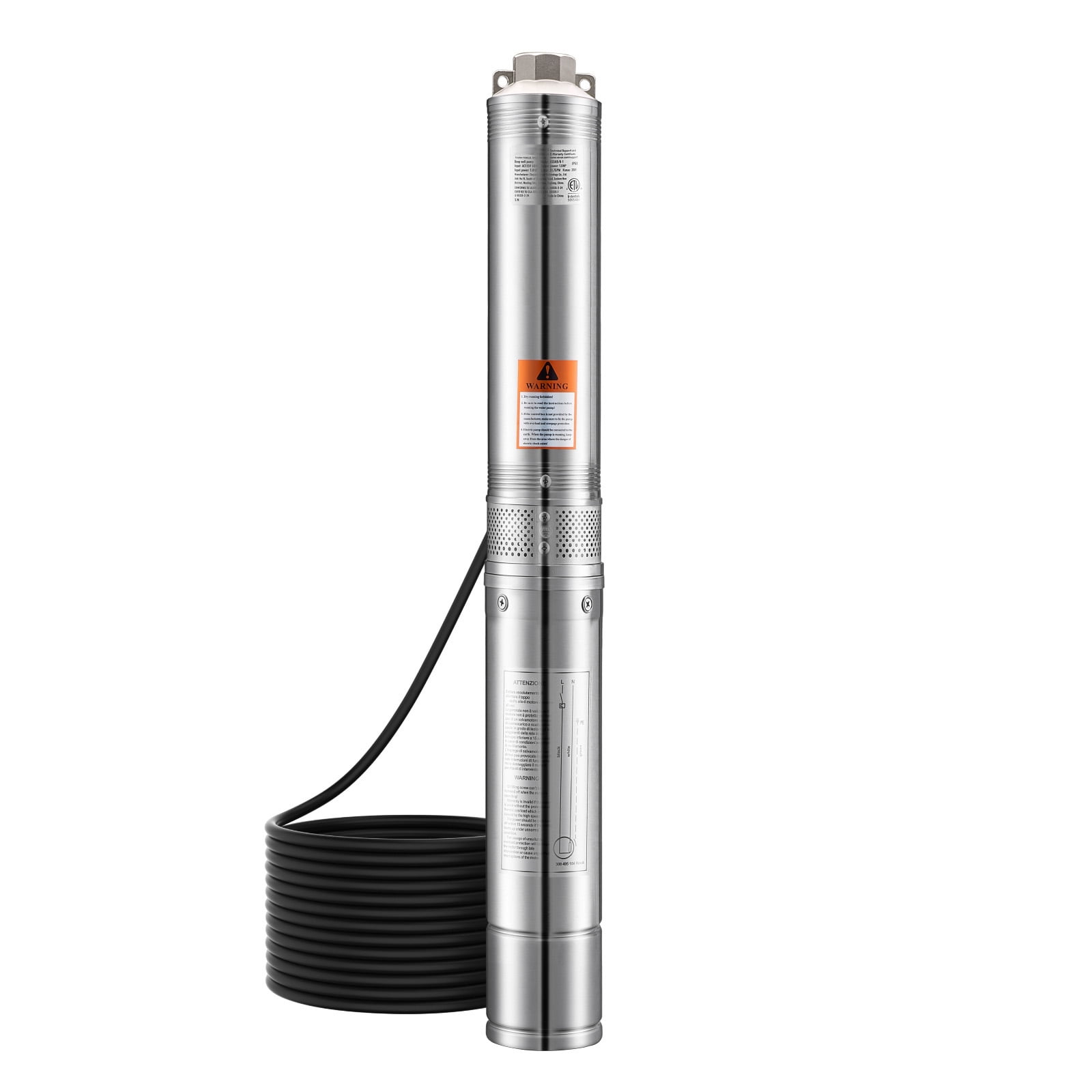 KFFKFF 1 HP Deep Well Pump with Control Box, 31.7 GPM Water Flow and Max. Lift of 207ft, Stainless Steel Water Pump with 32.81ft Cord, Suitable for Home, Industry, Irrigation, 115V