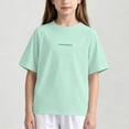 thumbnail image 4 of FRSASU Childrens T-Shirt Summer Round Neck Drop Shoulder Short Sleeve Tee Label Letter Casual Loose Basic Tee Green, 4 of 5