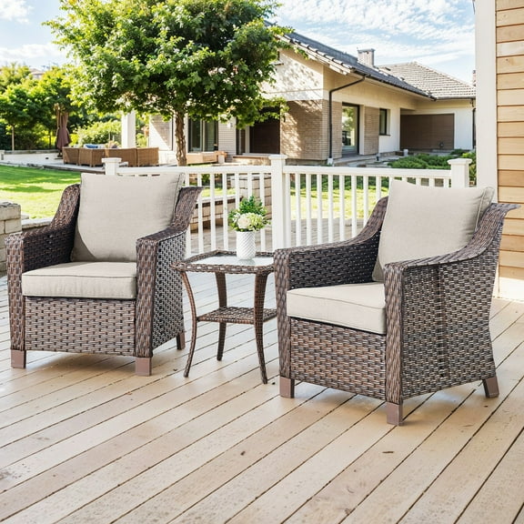 Bellefurn Outdoor Wicker Patio Chairs Set of 2 with Side Table,All-Weather Wicker Rattan Chairs Patio Furniture Chairs for Porch Balcony Backyard Yard Deck
