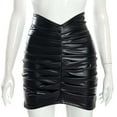 thumbnail image 3 of Sleek Black Faux Leather Ruched Mini Skirt (S, Black), 3 of 3
