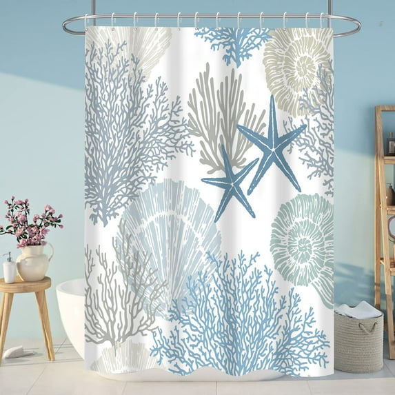 Bathroom Curtain Underwater World Starfish Seahorse Shower Curtain Polyester Hook