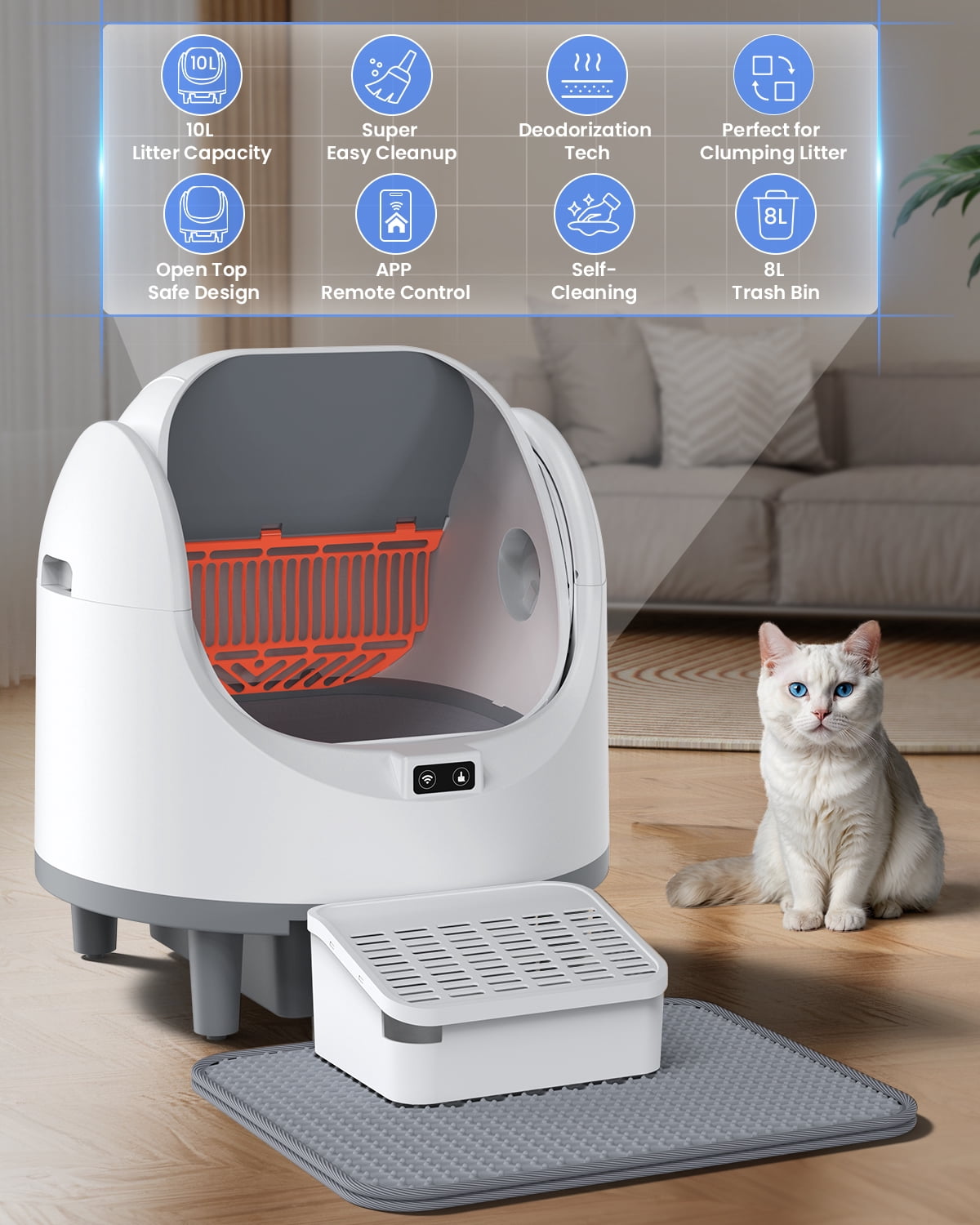 Self Cleaning Litter Box,  for Multi Cat, Odor Removal, Health Monitoring, Large Capacity Litter Box，App+ Panel Control，Ultra-Quiet Motor