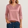 thumbnail image 5 of Hearthz Silk Satin Blouses for Women Dressy Casual V Neck Women's 3/4 Length Sleeve Tops Loose Basic Shirt Vintage Party Dressy Shirt Blouse, 5 of 5