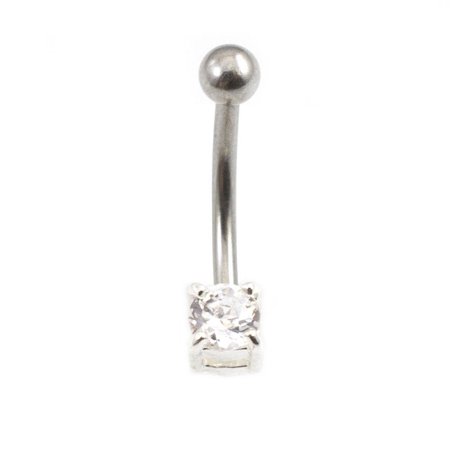 Gem Sparkle Belly Ring - Petite Belly Button Ring 16G with Clear Cubic Zirconia Gem
