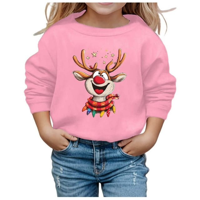 MIASHUI Chandail à Capuchon et Chandails en Molleton pour Filles Automne Hiver Imprimé de Noël Col Rond Manches Longues Décontracté Sans Capuche pour Filles