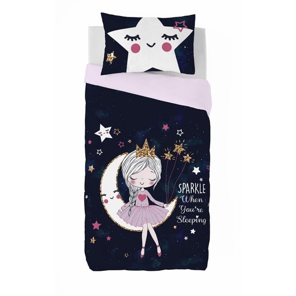 Ensemble de housse de couette 2 pièces Lesha de Gouchee Home – Imprimé Magical Moon & Princess, literie réversible en coton pour enfants