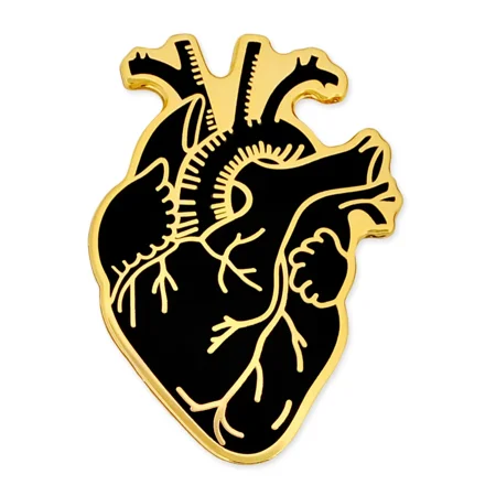 PinMart Black Human Heart Enamel Pin – Goth Pins, Gothic Halloween Spooky, Anatomical Horror Lapel Accessory, Emo Punk Style for Backpack, Hat, Bags, Cool Decorative Accessories - 25 Pack