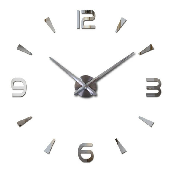 Wall Clock 3D Self-adhesive Analog Battery Powered Stylish DIY Quiet Running Household Office Living Room Wall-mounted Clocks Silver