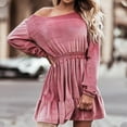 thumbnail image 2 of cfhntfmh Mini Dresses for Women Trendy Long Sleeve Crewneck Tunic Shirts Dress Comfy Smocked Ruffle Hem Dress, 2 of 7