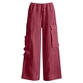 thumbnail image 5 of Admvng Womens Cargo Linen Pants Wide Leg Drawstring Waist Casual Summer with Pockets, 5 of 5