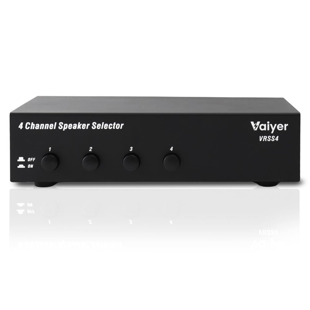 Vaiyer 4-Channel Speaker Selector Switch Box, 600W Max Multi-Room Audio Speaker Distribution System with Impedance Protection, Connect 4 Speaker Pairs to One Amplifier