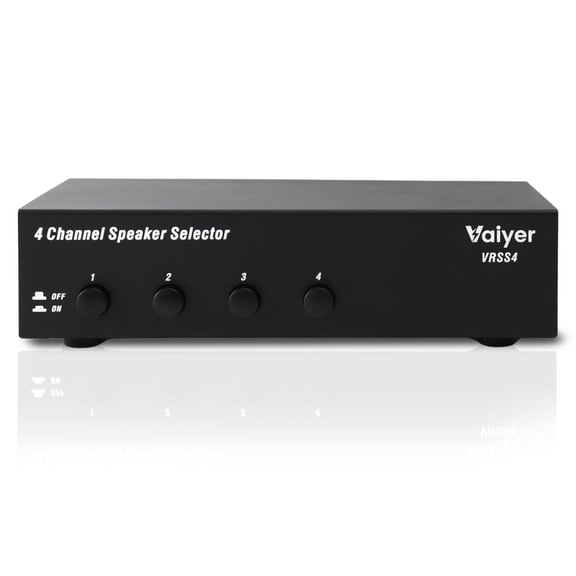 Vaiyer 4-Channel Speaker Selector Switch Box, 600W Max Multi-Room Audio Speaker Distribution System with Impedance Protection, Connect 4 Speaker Pairs to One Amplifier