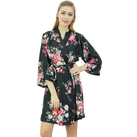 

Bimba Womens Floral Printed 3/ Sleeve Black Bridesmaid Robe Coverup Wedding-326