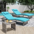 thumbnail image 1 of YODOLLA Ensemble de Loisirs Extérieur 3 Pcs, Chaise Longue Courbée Réglable avec table d'Appoint, Mobilier en Rotin PE durable, Bleu, 1 of 10