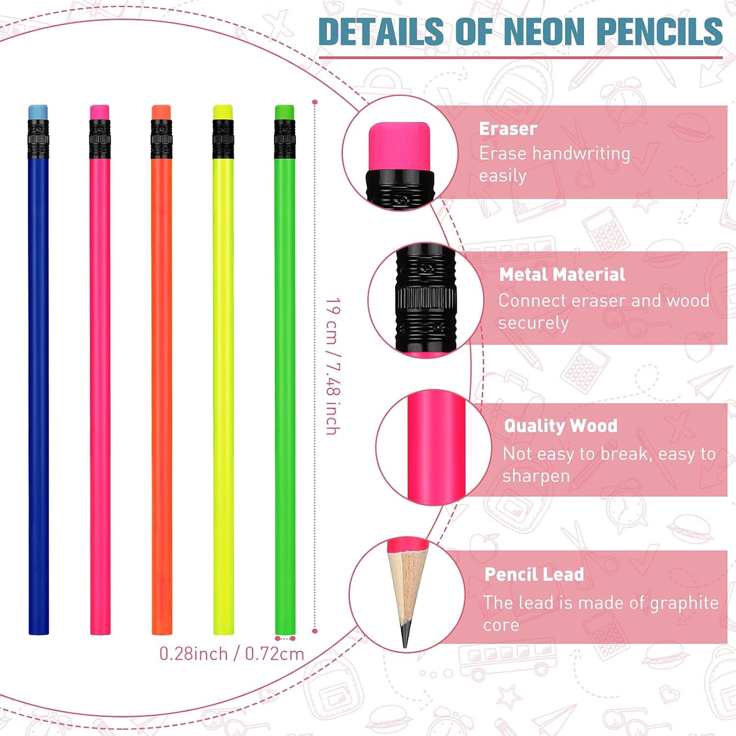 Pencil Guy Blank Neon Round Pencils Neon Orange, Pack of 1000 Premium #2 HB Woodcase Bulk Pencils with Erasers