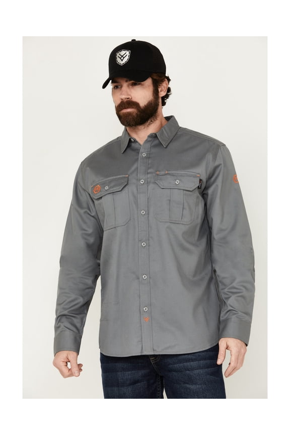 Men's Fr Woven Long Sleeve Button-Down Work Shirt Big - HXFRSP24W74-GY-BIG 5X