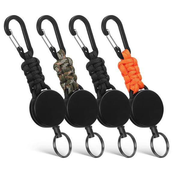 IBASETOY 4Set Retractable Keychain Lanyard Heavy Duty Polyester Multi Color Outdoor Hiking Car Key Holder