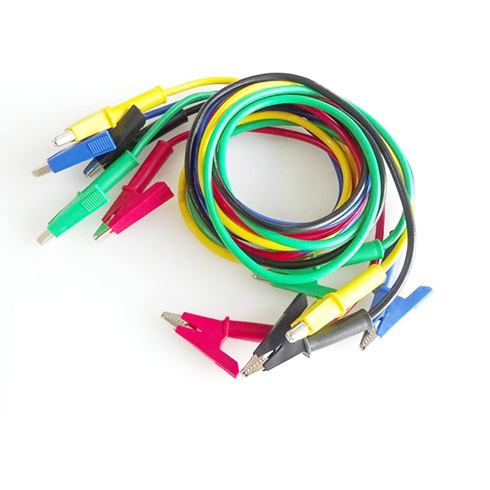 Treedix 5PCS Alligator Clips Test Leads Dual Ended Crocodile Wire Cable with Insulators Clips Test Flexible Copper Cable for Electrical Testing 3.3ft/1m 5 Colors