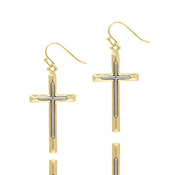 Blue Box Boutique Inc Gold Cross Silver Cross Accent Dangle Earrings for Women, Teens | Confirmation, Baptism, Communion Gift