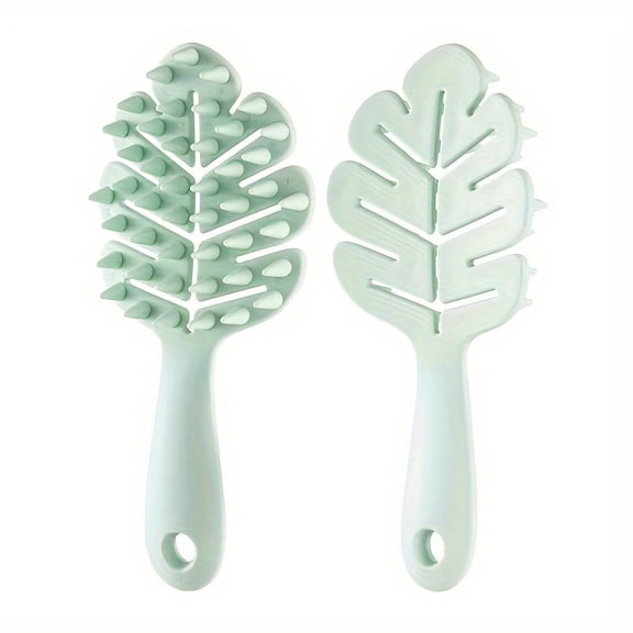 Leaf Shaped Silicone Scalp Massaging Shampoo Brush, Gentle Hair Cleansing Comb with Long Handle, ABS Plastic Wet/Dry Hair Detangling and Scalp Exfoliating Tool for Normal Hair - Itch Relief Massage