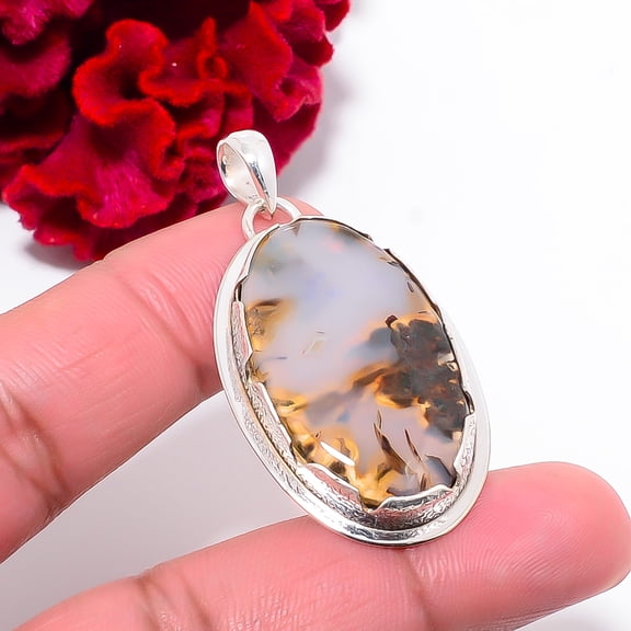Montana Agate Gemstone 925 Sterling Silver Pendant 1.87" P102036, Christmas Gift
