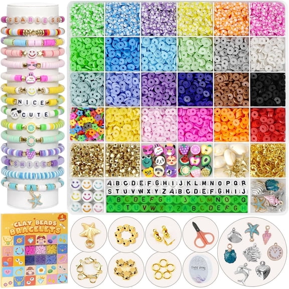Preppy Clay Beads Bracelet Making Kit 6100Pcs 24 Colors, All-In-One Jewelry Making Set with Charms, Perfect DIY Arts Crafts Gifts for Teen Girls Ages 6-12