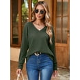 thumbnail image 4 of Chiclily Womens Long Sleeve Shirts Lightweight Pullover Sweaters Matte Green Small V Neck Tunics Tops, 4 of 6
