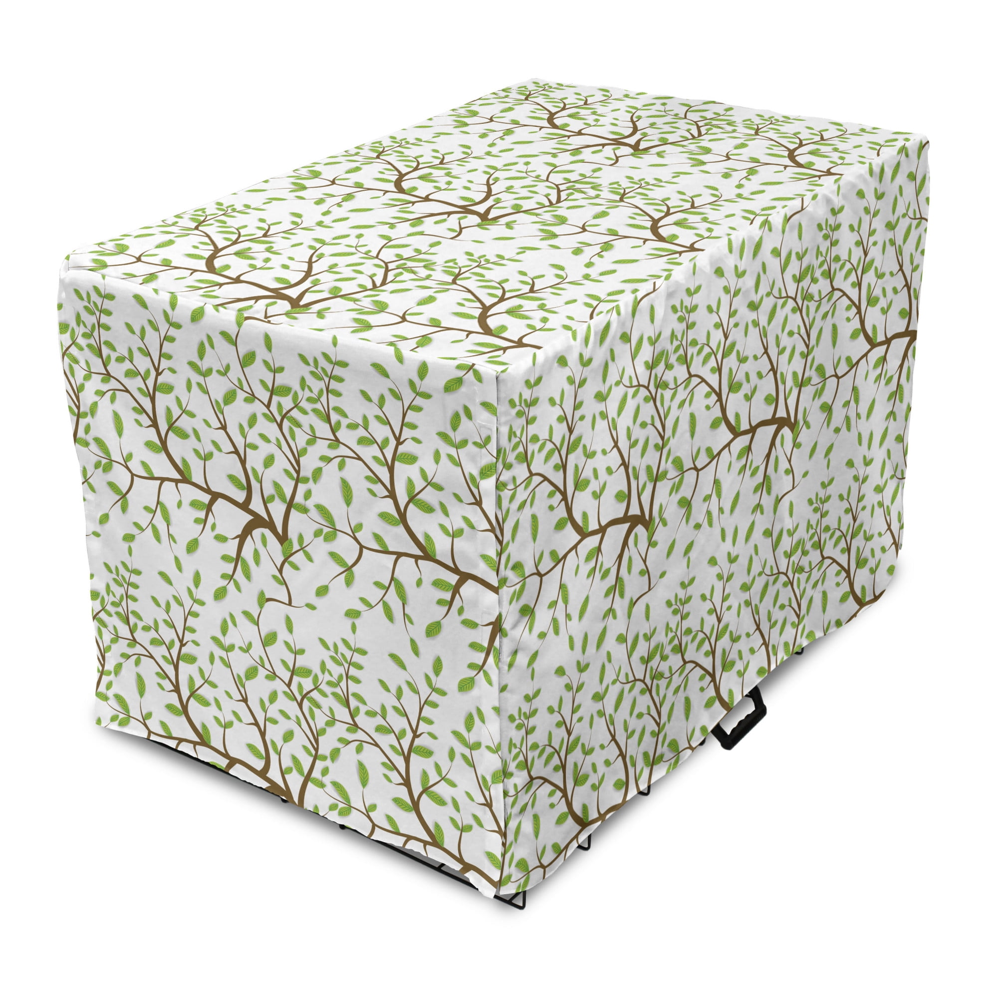 Nature Dog Crate Cover, Simplistic Tree Illustration Leaves on Branch ... - Cute Pet Crate Toppers For Outdoor Use