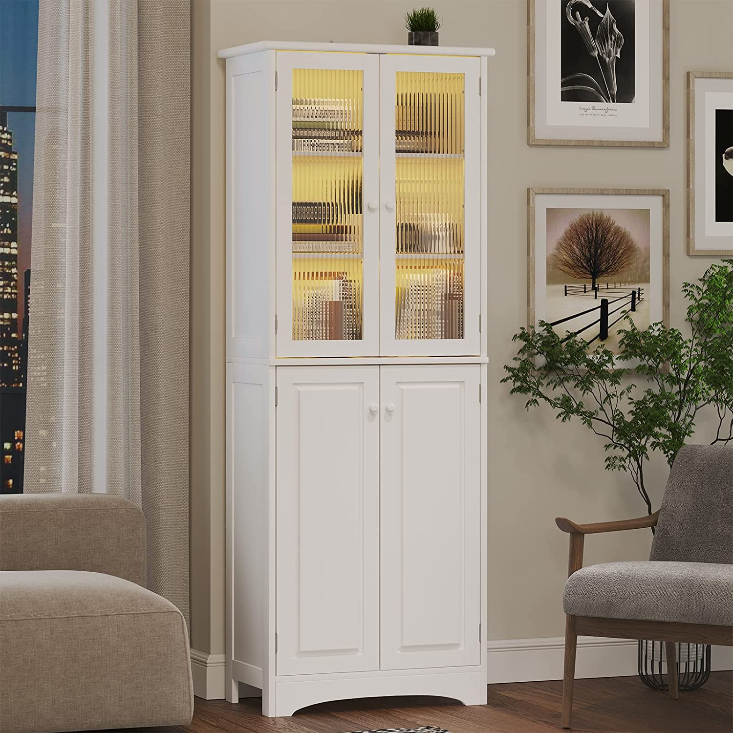 Tall Bathroom Large Storage with Motion Sensor Light