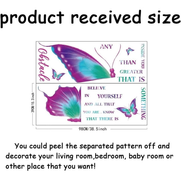 Butterfly Wall Stickers Inspirational Quotes Wall Decals Believe in Yourself Wall Sticker Peel and Stick