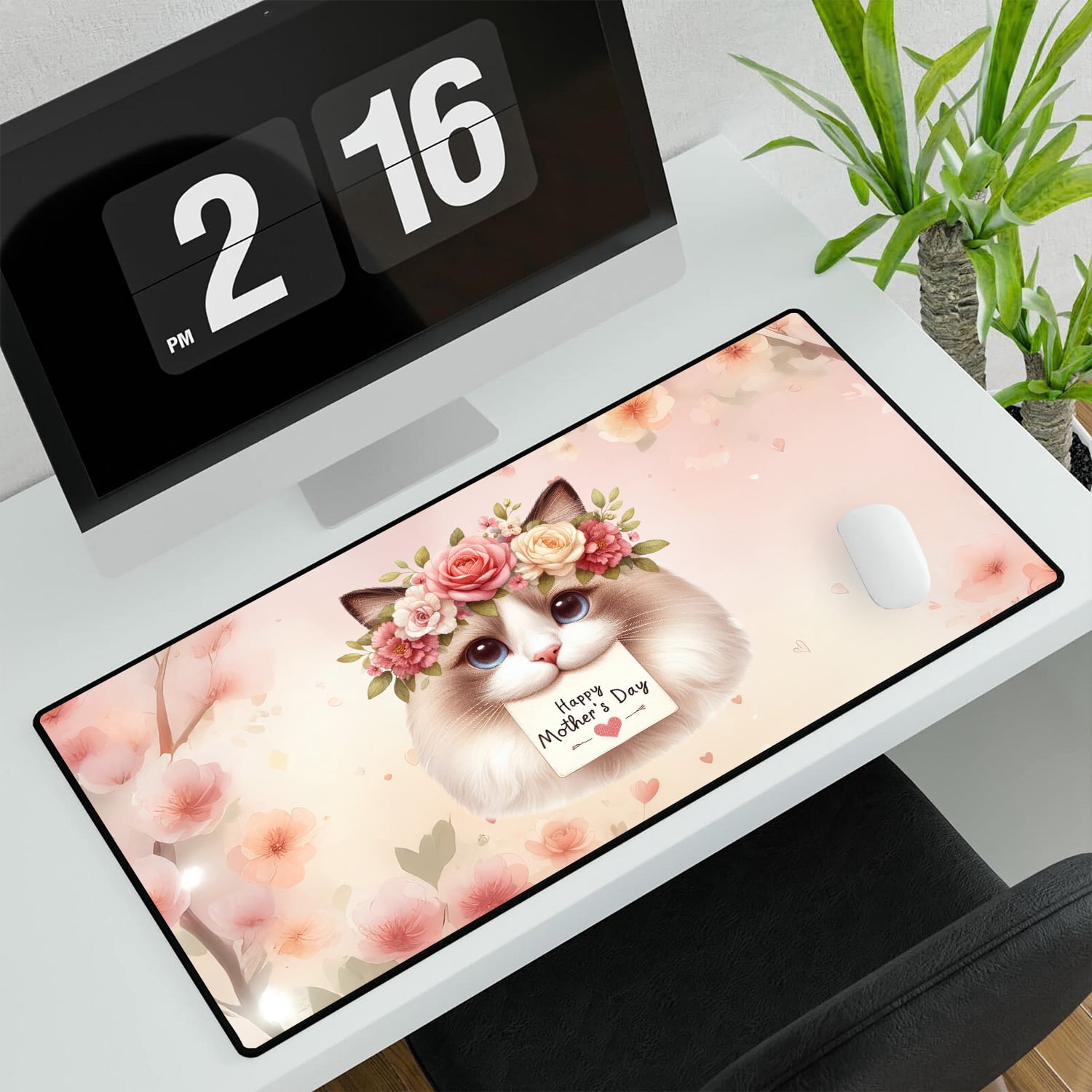 Happy Mother's Day Ragdoll with Flower Crown and Greeting Card Desk Mat Full Keyboard Mouse Pad Cat Lover Kitten Owner Gifts Idea Large Mousepad - 13004