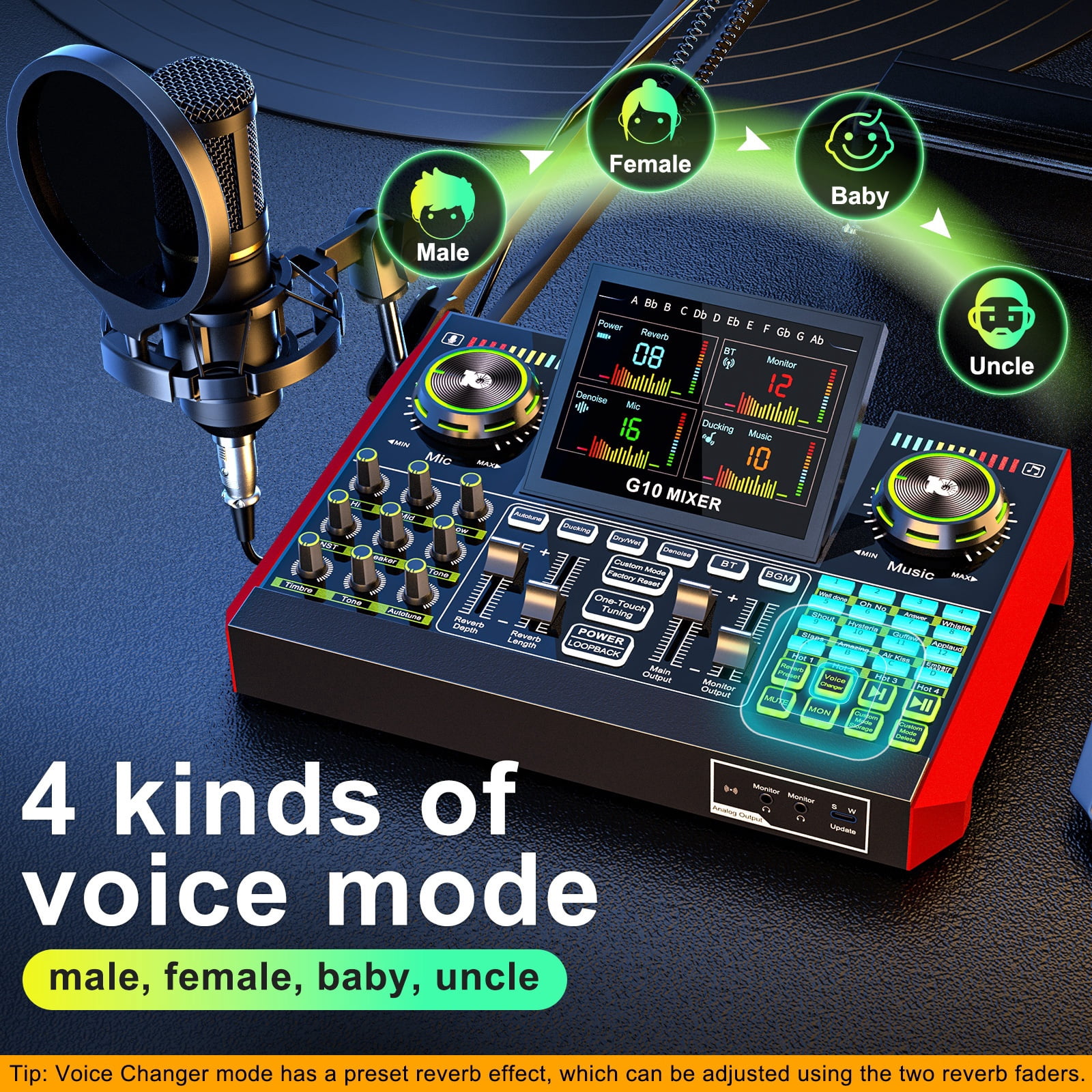 Tenlamp Podcast Kit with Audio Interface, Voice-Changing Effects and Condenser Microphone for Live Streaming and Recording
