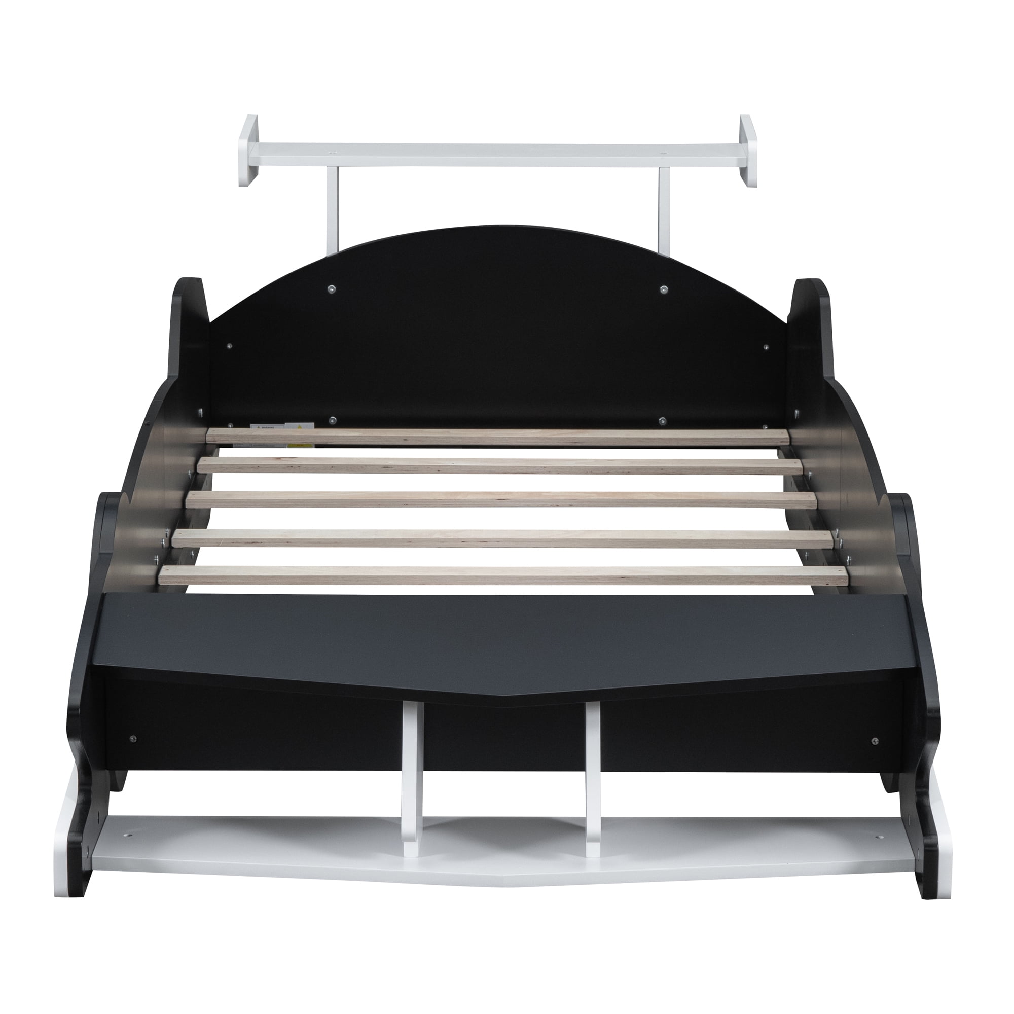 Aukfa Twin Size Race Car Bed for Kids/Toddlers, Wooden Car-Shaped Platform Bed with Wheels and Safety Guardrails, Black